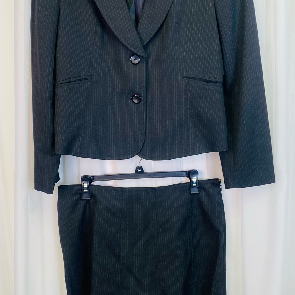 Nine West Pinstripe Skirt Suit Set Black Gray